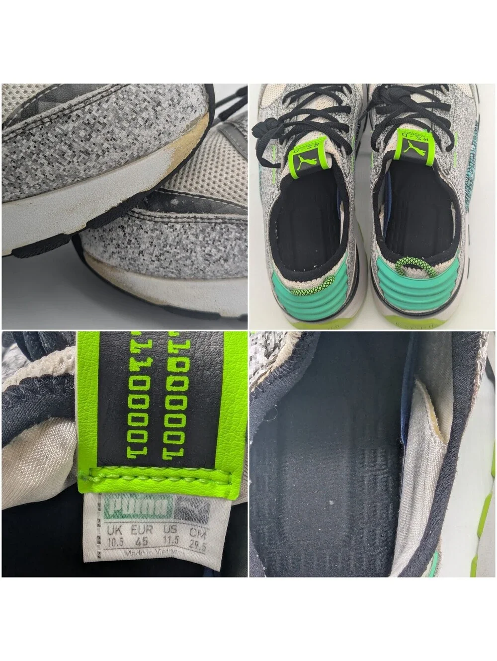 Mens Size 11.5 Puma RS-0 Game Restart Binary Green Gray White Shoes 367969-01
